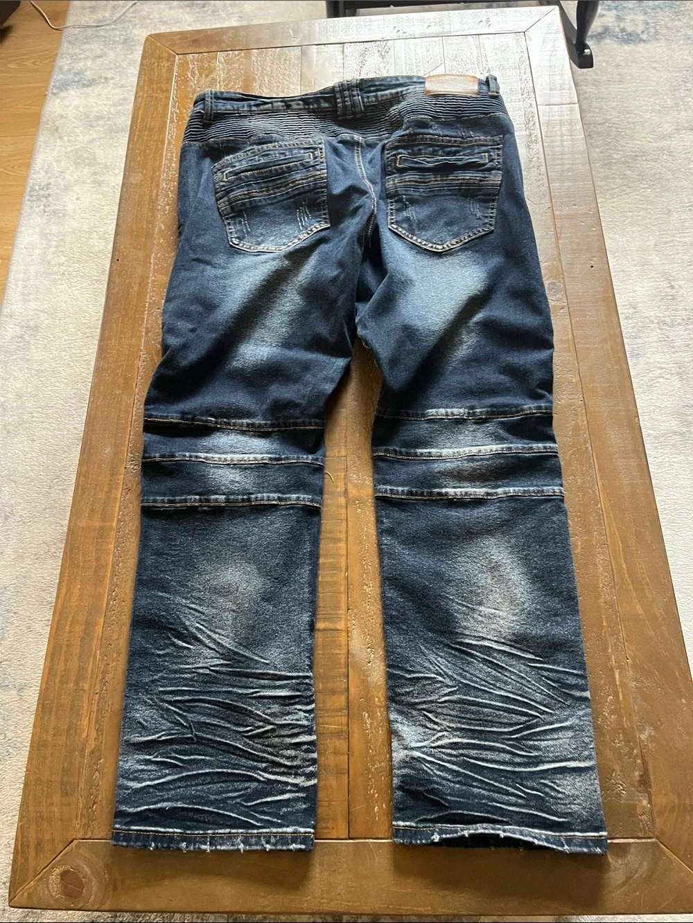 Men's Skinny Ribbed Knee Jeans - Dark Blue